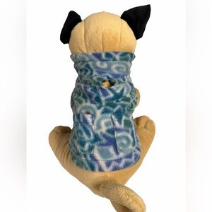 Blue Green & White Fleece Dog Top with Velcro Closure size Small